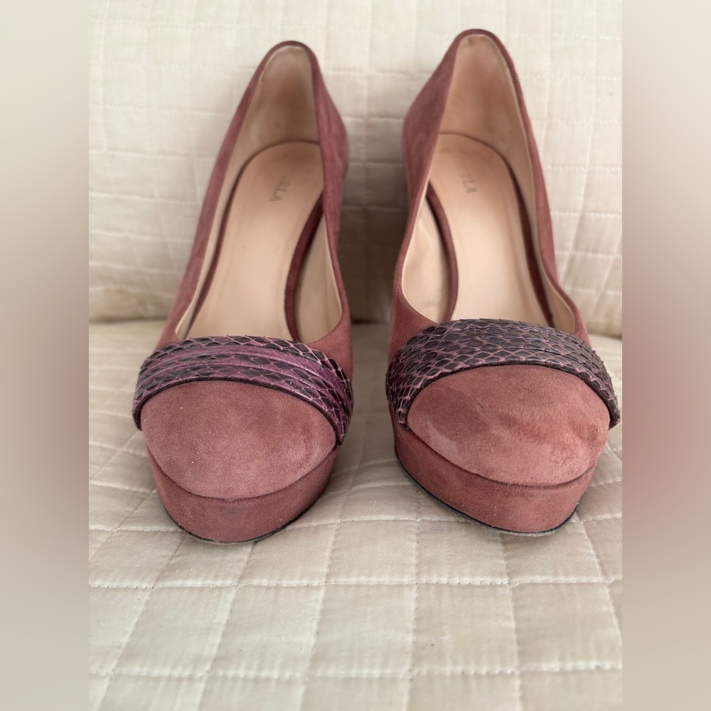 Furla Pink Suede Heels - Picture 2 of 10
